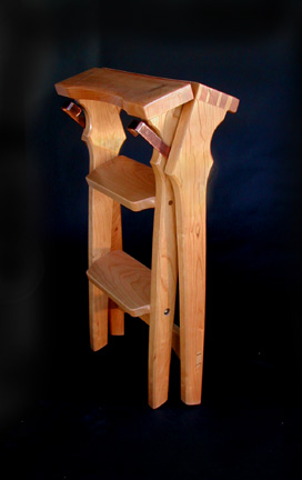 cherry folding stool -folded